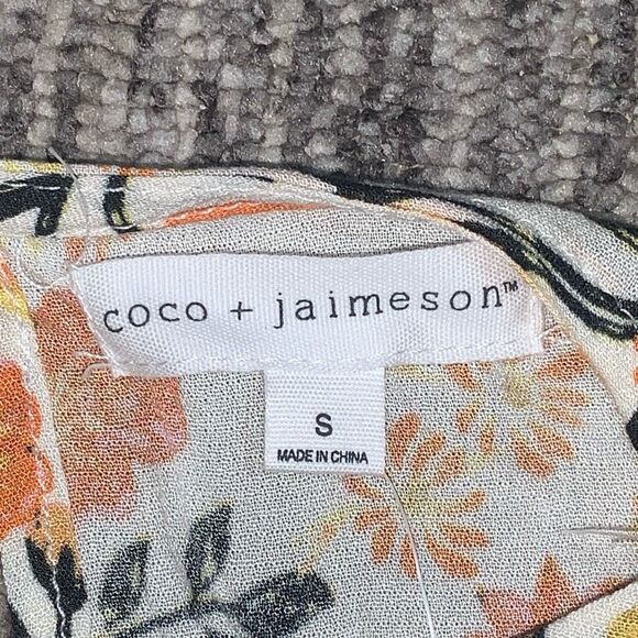 Coco + Jaimeson Womens Size Small Peplum Top Floral Print Flowy Cream Orange NWT - Picture 2 of 7